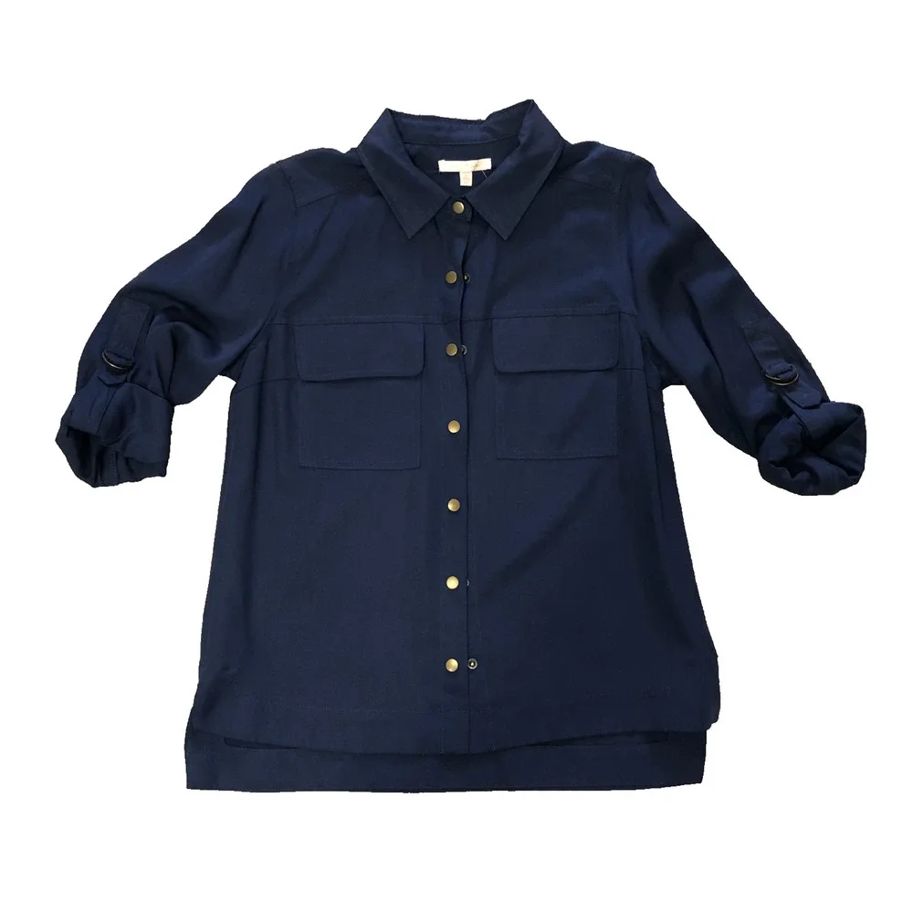 Skies are Blue Full Buttom Blazer Jacket Womens S‎ Blue 3/4 Sleeve Gold Buttons